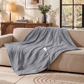 U by Bedsure Electric Heated Blanket Throw Size 50" x 60" with Preheat Function, Soft Flannel Grey, Fast Heating with 6 Time Settings (up to 10H) & 6 Heat Settings, Gifts for Grandma