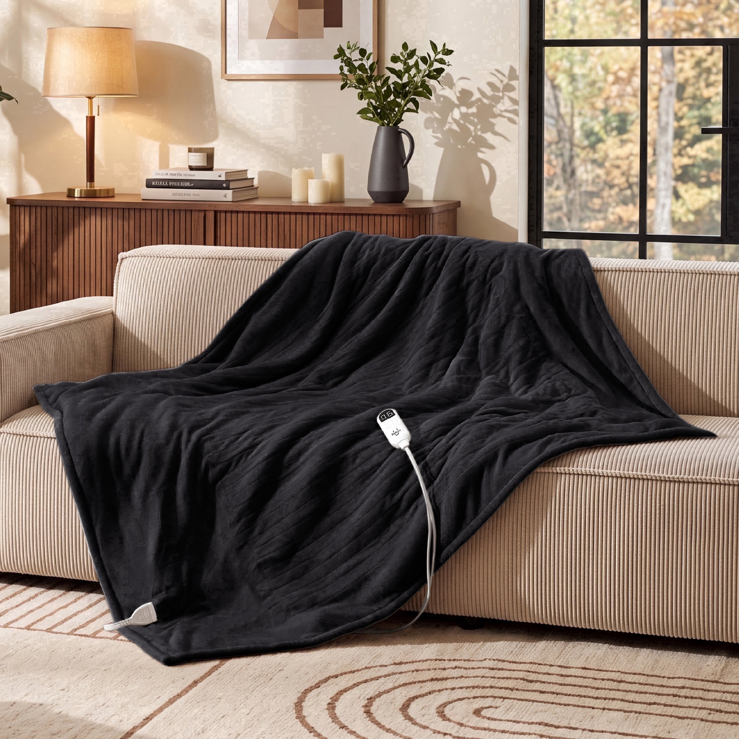 U Bedsure U by Bedsure Electric Heated Blanket Full Size 72" x 84" with Preheat Function, Soft Flannel Black, Fast Heating with 6 Time Settings (up to 10H) & 6 Heat Settings, Gifts for Grandma
