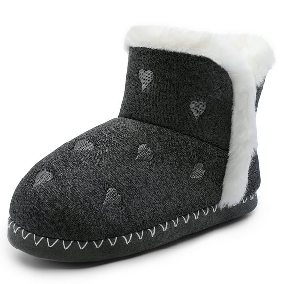 ​CCVON Girls Bootie Slippers Warm Winter Memory Foam Booties Slip on Plush Fuzzy House Slippers Dark Grey 4 Big Kid