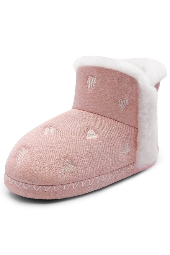 CCVON Girls Bootie Slippers Warm Winter Memory Foam Booties Slip on Plush Fuzzy House Slippers Pink 5 Big Kid