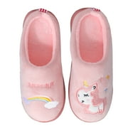 CCVON Girls Cute Slippers with Memory Foam Kids Plush Warm Winter House Shoes Pink Size 11-12