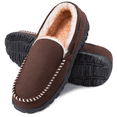 thumbnail image 1 of CCVON Mens Moccasin Slippers Comfy Fuzzy Lining House Shoes Warm Memory Foam Slippers Indoor Outdoor Mens Slippers Male Brown 14, 1 of 7