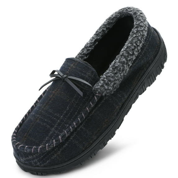 CCVON Mens Slippers Moccasin House Slippers for Men Memory Foam and Comfortable Shoes Indoor Outdoor Black Size 9