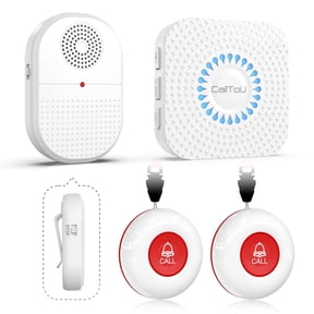 CallToU Wireless Caregiver Pager with Waterproof SOS Call Buttons 2 Transmitters + 2 Receivers 500FT Range for Elderly Patients