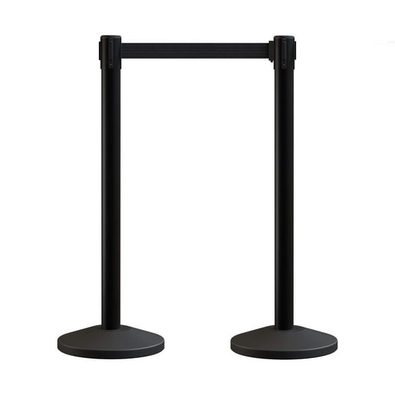 CCW Series RBB-100 Stanchion with Retractable Belt Set of 2, 11 Foot Black Belt Crowd Control Barrier for Events Airport Queue, Black