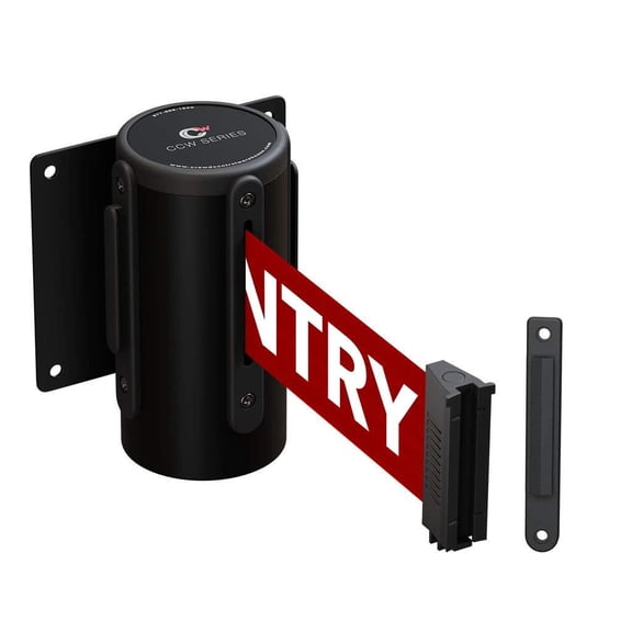 - CCW Series WMB-125 Fixed Wall Mount Retractable Belt Barrier 11 Foot, Red"NO Entry" Belt with Black Steel Case