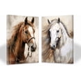 thumbnail image 1 of CCWACPP 2 Piece Horse Wall Art White Horse Painting Brown Horse Picture Wild Animal Canvas Print for Western Farmhouse Bedroom Office Decor Framed (24.00" x 36.00" x 2PCS), 1 of 5