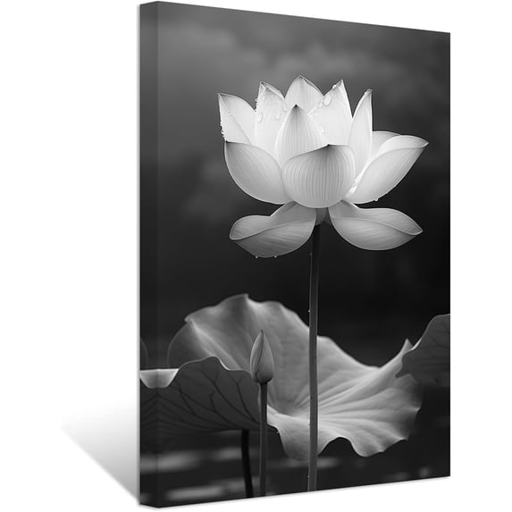 CCWACPP Black White Zen Bathroom Wall Art Lotus Picture for Wall Spiritual Water Lily Canvas Prints Spa Artwork for Meditation Yoga Room (24.00" x 36.00")