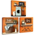 thumbnail image 1 of CCWACPP Laundry Room Decor Wall Art Orange Laundry Sign Picture Canvas Farmhouse Wash Dry Fold Painting Rustic Bathroom Hotel Decor Framed (20.00" x 20.00" x 3PCS), 1 of 5