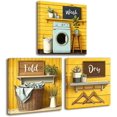 thumbnail image 1 of CCWACPP Laundry Room Decor Wall Art Yellow Laundry Sign Picture Canvas Farmhouse Wash Dry Fold Painting Rustic Bathroom Hotel Decor Framed (16.00" x 16.00" x 3PCS), 1 of 5