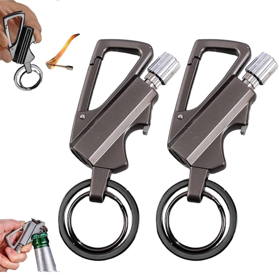 CCWADH 2 Pack Keychain Bottle Opener for Men, Permanent Match with Dual Side Flint Fire Starter, Reusable Matchstick for Outdoor Survival, Everlasting Strike Anywhere Matches, Black