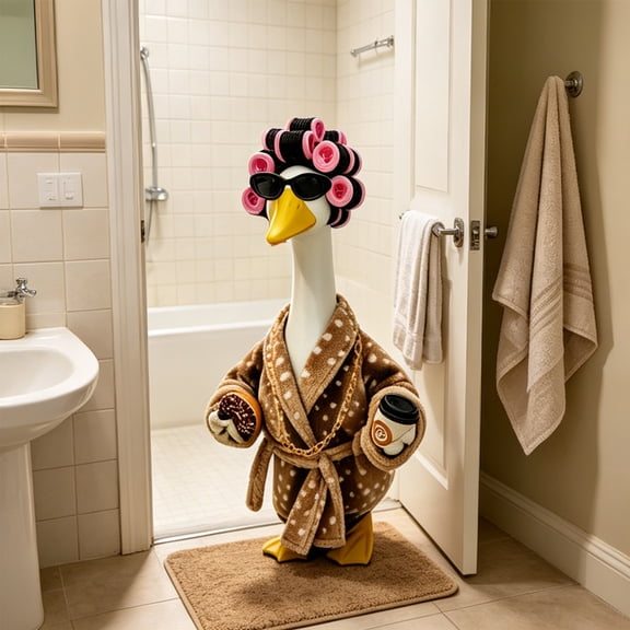 CCWADH 23-Inch Porch Goose Bathrobe Statue Set with Interchangeable Accessories for Outdoor Pool and Garden Decor