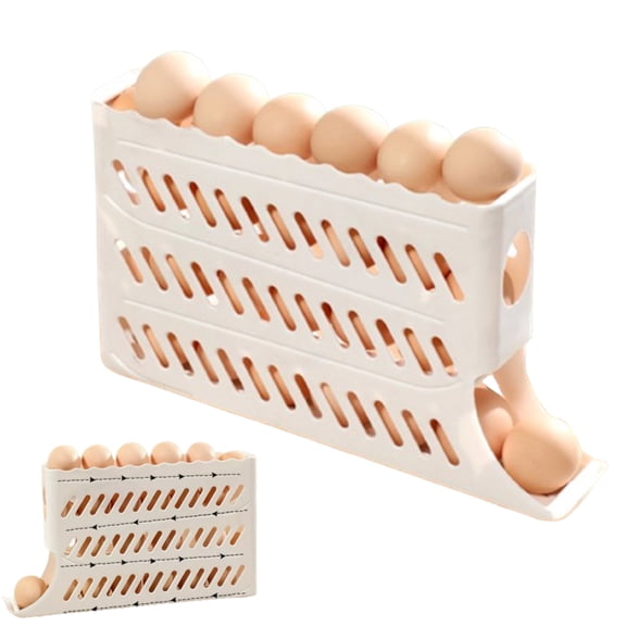 CCWADH 30 Eggs Egg Holder for Fridge,4 Tiers Egg Holder for Fridge, Auto Rolling Fridge Egg Organizer for Refrigerator, Space-Saving Egg Dispenser Holder, Egg Storage Rack for Kitchen, Fridge
