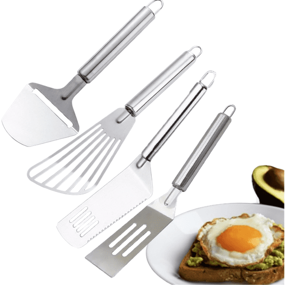 CCWADH 4Pcs Stainless Steel Spatula Set, Metal Turners for Kitchen Use, Metal Cooking Utensils for Cast Iron Skillet with Handle, 9.8" Spatula Flipper for Frying Egg, Brownie, Cookies or Pancake