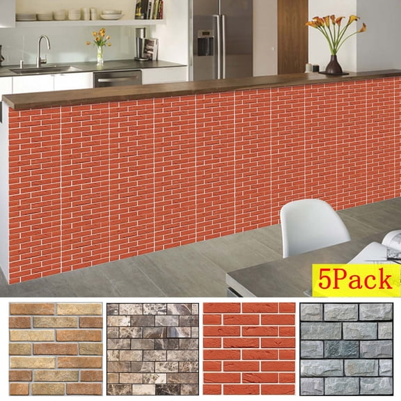 CCWADH 5-Pack Brick Wallpaper Peel and Stick Wall Stickers for Bedroom 11.8" X 11.8" Faux Wallpaper for Fireplace Kitchen Accent Wall Home Decoration Vintage Removable Wall Paper
