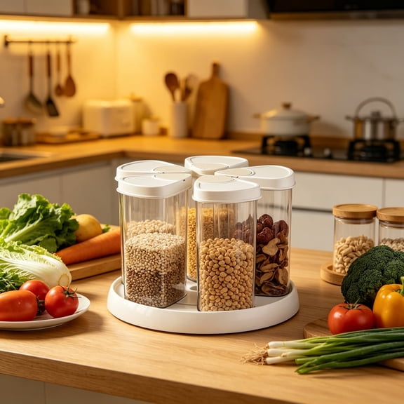 CCWADH Airtight Food Storage Canister Set – Space-Saving Stackable Kitchen Jars for Grains, Cereal, and Snacks – Versatile Storage Solution for Pantry Organization