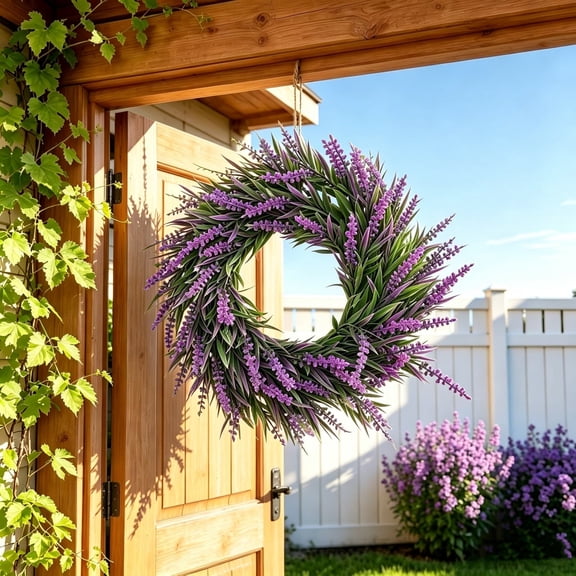 CCWADH Artificial Lavender Wreath - Soft Floral Decor for Front Door, Indoor Spaces, and Wedding Events - Perfect for Home Ornamentation and Elegant Displays