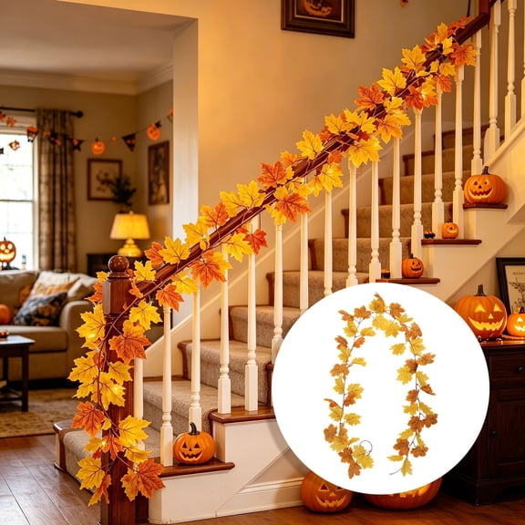 CCWADH Artificial Maple Leaf Garland - Festive Fall Hanging Decoration for Halloween & Thanksgiving - Versatile Indoor/Outdoor Use for Home Decor, Party & Event Styling