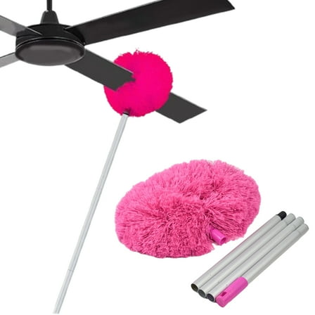 CCWADH Ceiling Fan Cleaner Duster, Reusable Microfiber Duster with Extension Pole, Max 55" Fan Blade Cleaner, Removable Dusters for Cleaning Walls Bookshelves Door Window Top, Pink