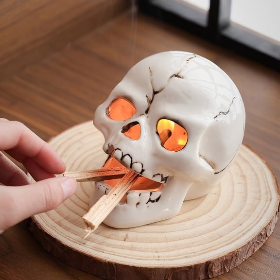 CCWADH Ceramic Skull-Shaped Fireplace Aroma Diffuser - Unique Gothic Home Decor for Halloween & Collectors