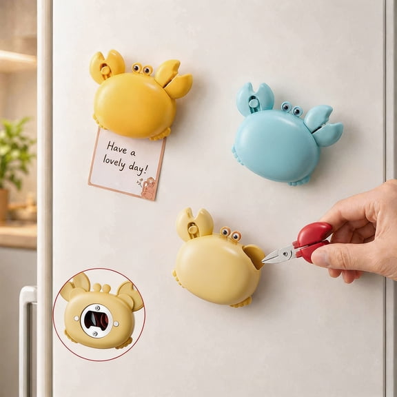 CCWADH Crab-Shaped Multi Tool Opener - 4-in-1 Beer Bottle Opener, Magnetic Fridge Magnet, Retractable Box Cutter & Mini Scissors for Home and Office Use