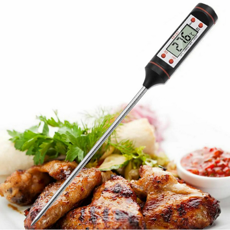 CCWADH Digital Meat Thermometer, Instant Read Food Thermometer, Large LCD Display, Waterproof Cooking Thermometer for Oven BBQ Grill Beef Turkey Camping & Kitchen Gadgets, Black