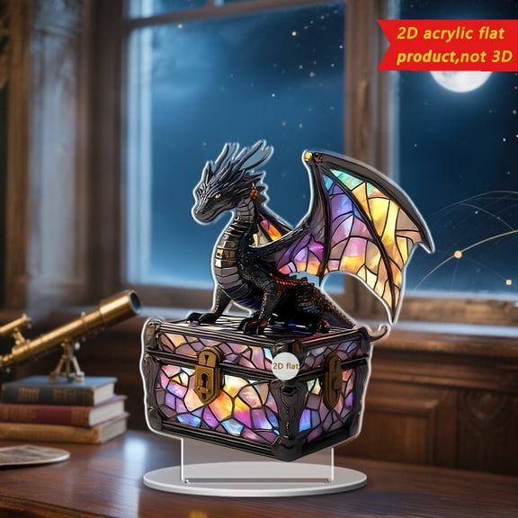 CCWADH Dragons Ornament Guarding Treasure Chest - Unique 2D Desktop Decoration for Living Room, Study, or Office - Perfect Gift for Fantasy Lovers and Collectors