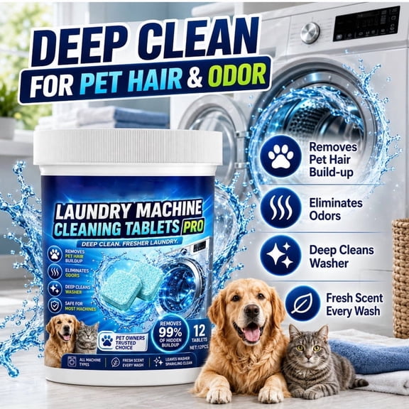 CCWADH Effervescent Laundry Cleaning Tablets - Deep Clean Washer Tank Descaler & Odor Remover for Front & Top Load Washers - Removes Limescale, Grime & Pet Odors