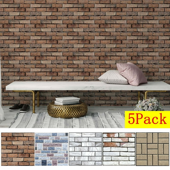 CCWADH Faux Brick Wall Paper, Peel and Stick Brick Stickers,5 Pcs of 11.8"X11.8" Small Size Thin PVC Fake Brick Wallpaper for Interior Wall Decor