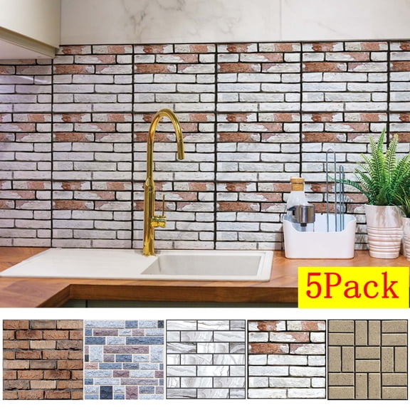CCWADH Faux Brick Wall Paper, Peel and Stick Brick Stickers,5 Pcs of 11.8"X11.8" Small Size Thin PVC Fake Brick Wallpaper for Interior Wall Decor