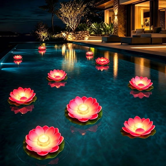 CCWADH Floating Lotus Flower Pool Lights - Waterproof LED Floating Lanterns for Pool, Pond, Garden, Wedding, and Party Decor - Create Magical Ambiance