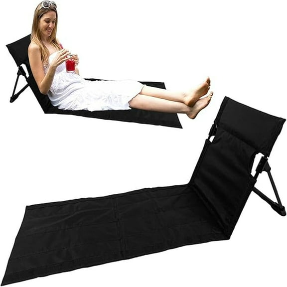 CCWADH Foldable Beach Mat with Backrest - 110 x 38 cm Adjustable Beach Sun Mat, Beach Lounger Reclining Mat Sun Lounger Padded Beach Mat, Black