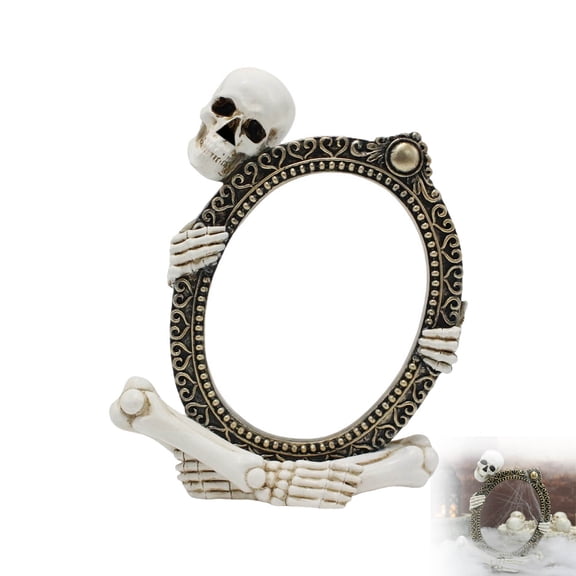 CCWADH Gothic Skull Resin Photo Frame for Halloween Decor - Vintage Skeleton Display for Bar and Dark-Themed Interiors, Perfect Gift for Collectors and Goth Enthusiasts