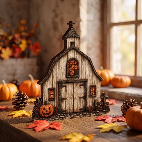 CCWADH Halloween Barn Wooden Block Decor - Lighted Shelf Sitter for Spooky Ambience, Ideal for Fall Parties and Haunted Gatherings, Perfect Gift for Halloween Enthusiasts