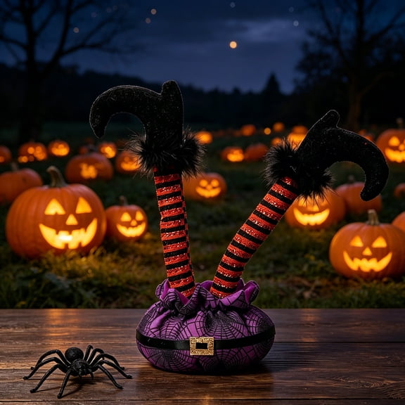 CCWADH Halloween Witch Legs Tabletop Decor - Whimsical Inverted Witch Feet Centerpiece for Spooky Party Scenes, Adjustable Poses, Perfect for Fall Decorations