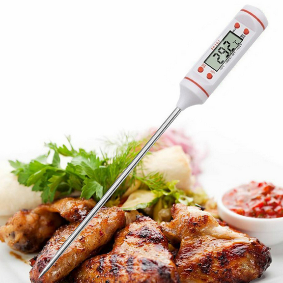 CCWADH Instant Read Digital Meat Thermometer for Food, Bread Baking, Water and Liquid. Waterproof and Long Probe with Meat Temp Guide for Cooking, LCD Display, White
