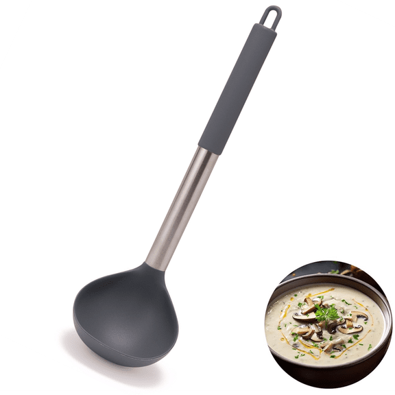 CCWADH Kitchen Soup Ladle – 12" Long Handle Spoon for Soup, Non Stick Kitchen Utensils with High Heat Resistant, Perfect Kitchen Tools for Cooking, Stirring,Serving Soups (Gray)