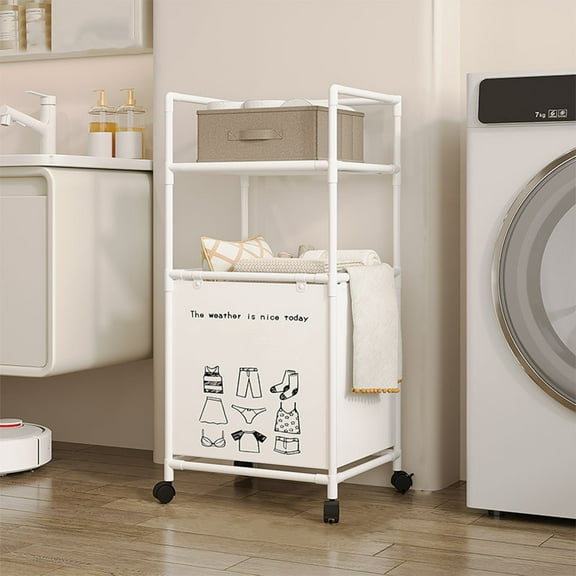CCWADH Laundry Hamper with Shelf, 2 Tiers Tall Laundry Basket Sorter for Laundry Room Bathroom Bedroom, Laundry Hamper Cart with Heavy Duty Rolling Wheels