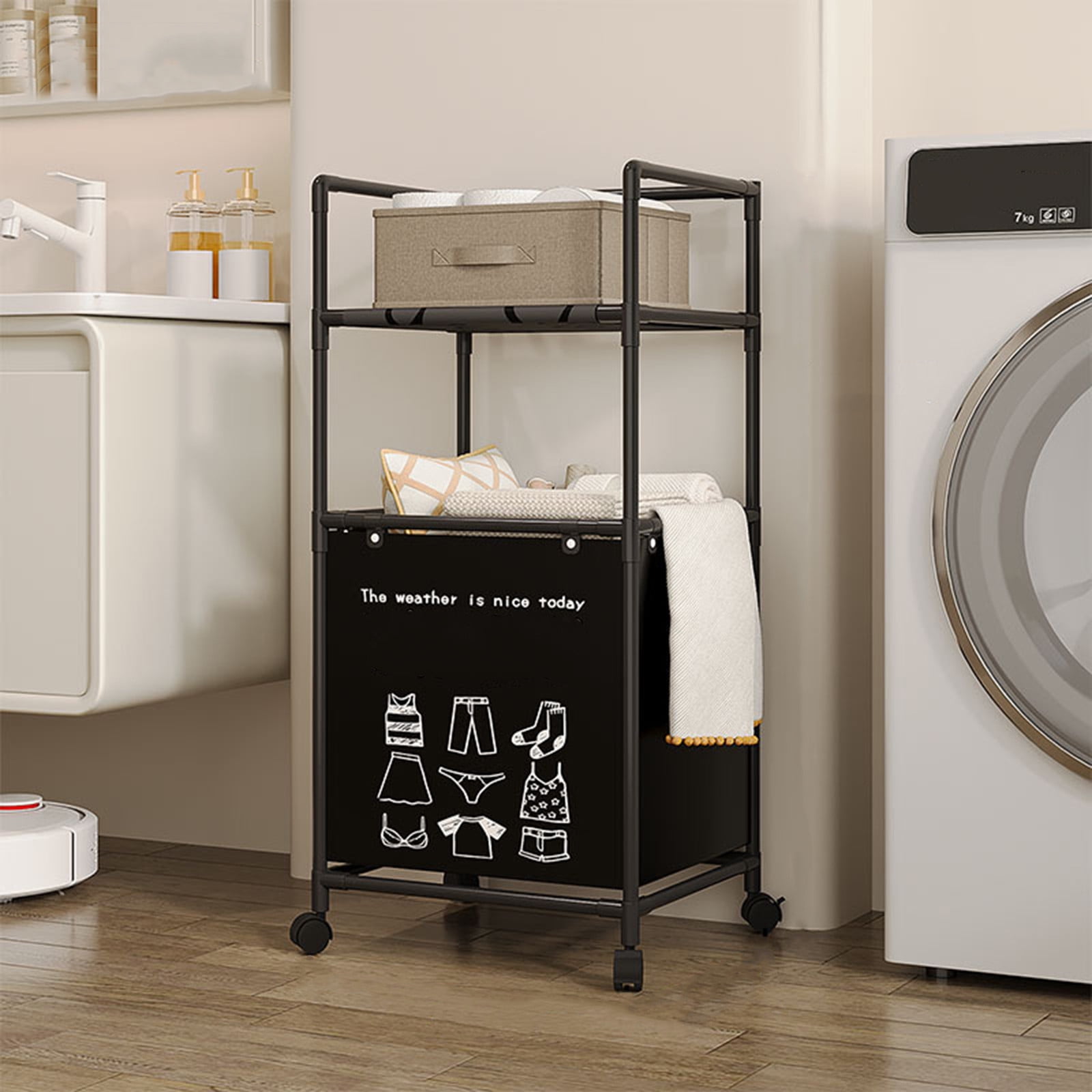 CCWADH Laundry Hamper with Shelf, 2 Tiers Tall Laundry Basket Sorter for Laundry Room Bathroom Bedroom, Laundry Hamper Cart with Heavy Duty Rolling Wheels