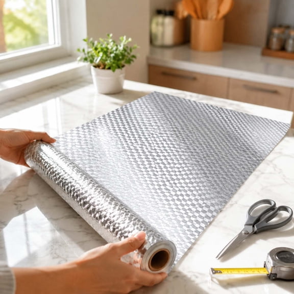 CCWADH Oil-Proof Diamond Embossed Foil Shelf Liner - Grease & Stain Resistant, Non-Slip Surface for Kitchen Cabinets, Drawers, and Workspaces