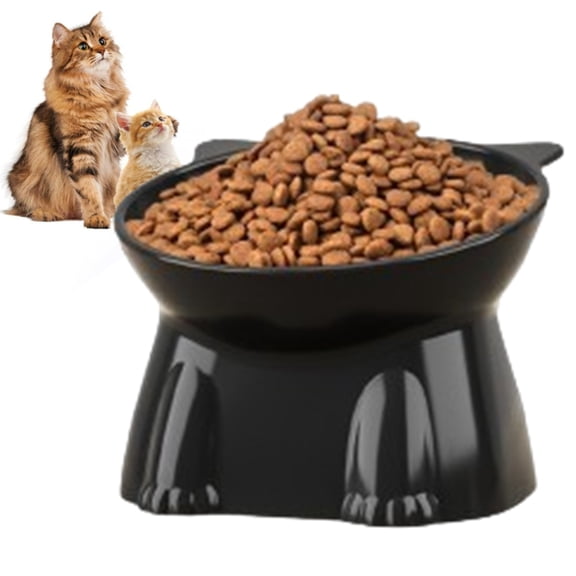 CCWADH Raised Cat Food Bowl – Plastic Elevated Cat Bowl , Dishwasher Microwave Safe – Non-Slip Cute Pet Food & Water Bowl for Cats and Small Dogs, 5", Black