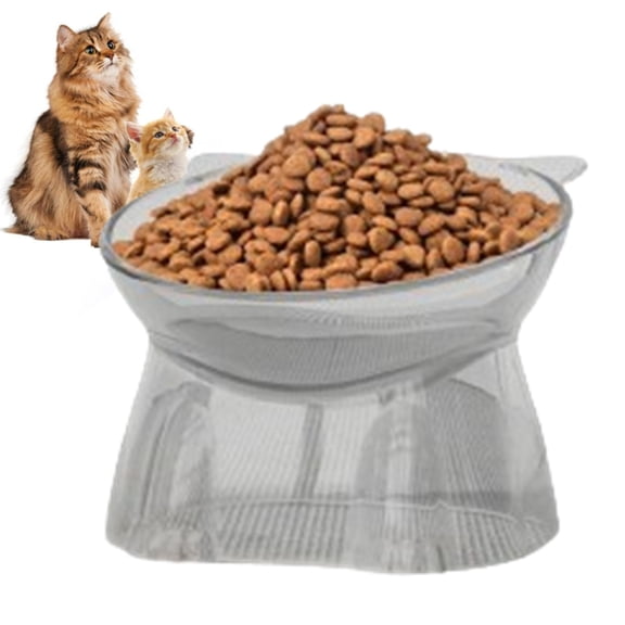 CCWADH Raised Cat Food Bowl – Plastic Elevated Cat Bowl , Dishwasher Microwave Safe – Non-Slip Cute Pet Food & Water Bowl for Cats and Small Dogs, 5", Clear