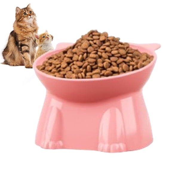 CCWADH Raised Cat Food Bowl – Plastic Elevated Cat Bowl , Dishwasher Microwave Safe – Non-Slip Cute Pet Food & Water Bowl for Cats and Small Dogs, 5", Pink