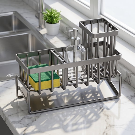 CCWADH Rustproof Kitchen Sink Caddy - Multi-Compartment Organizer with Detachable Drain Tray for Dishes and Utensils - Ideal for Home Chefs and Modern Kitchens
