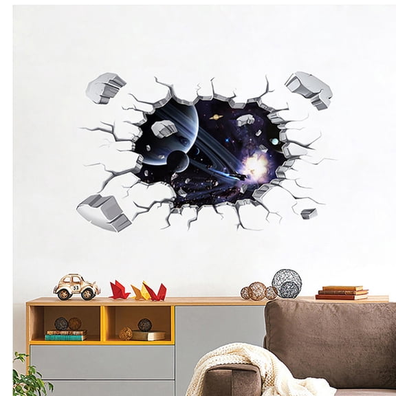 CCWADH Spaceship Hole Breaking Wall Sticker - Removable Glass Cling Film for Home Decor - Perfect for Renters and Stylish Spaces