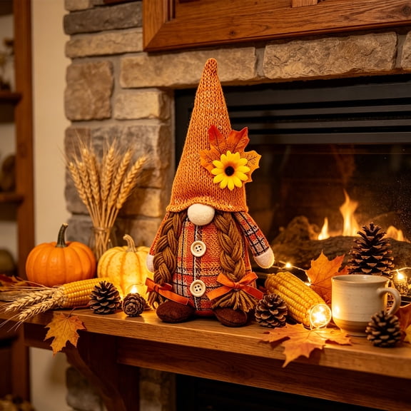 CCWADH Thanksgiving Lady Fall Gnome Ornament - Soft Plush Girl Dwarf Table Decor for Home & Party Display