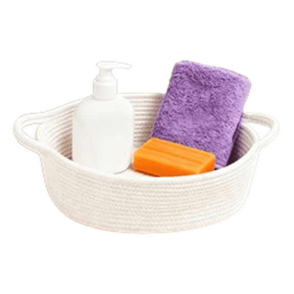 CCWADH Woven Cotton Rope Storage Basket with Handles for Organizing Shelves Closet Clothes Toy Baskets Box Bin Decorative Rectangle Basket Gift Basket Empty, 1Pack, White