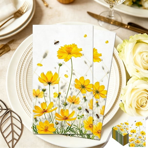 CCWADH Yellow Daisies Disposable Paper Towels - Floral Decorative Napkins for Parties, Picnics, and Daily Dining Use - Absorbent and Aesthetically Pleasing Design