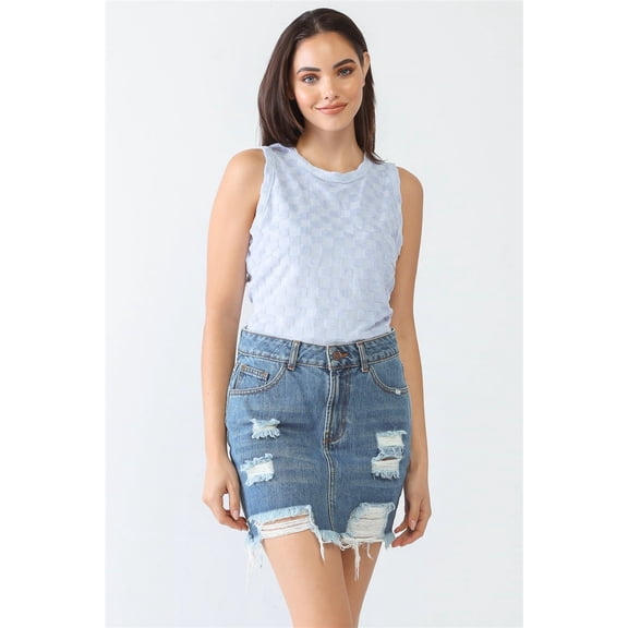 CCWHOLESALESCLOTHINGS Baby Girl Cotton Blend Chess Cage Print Sleeveless Bodysuit, Blue, M