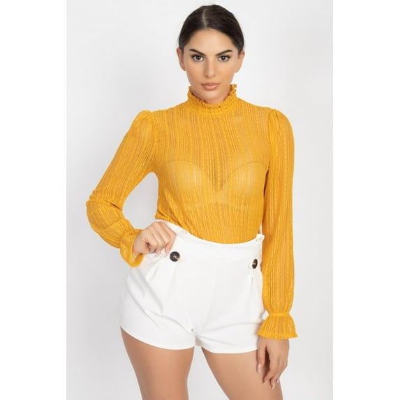 CCWHOLESALESCLOTHINGS Ruffle Mock Neck Lace Blouse